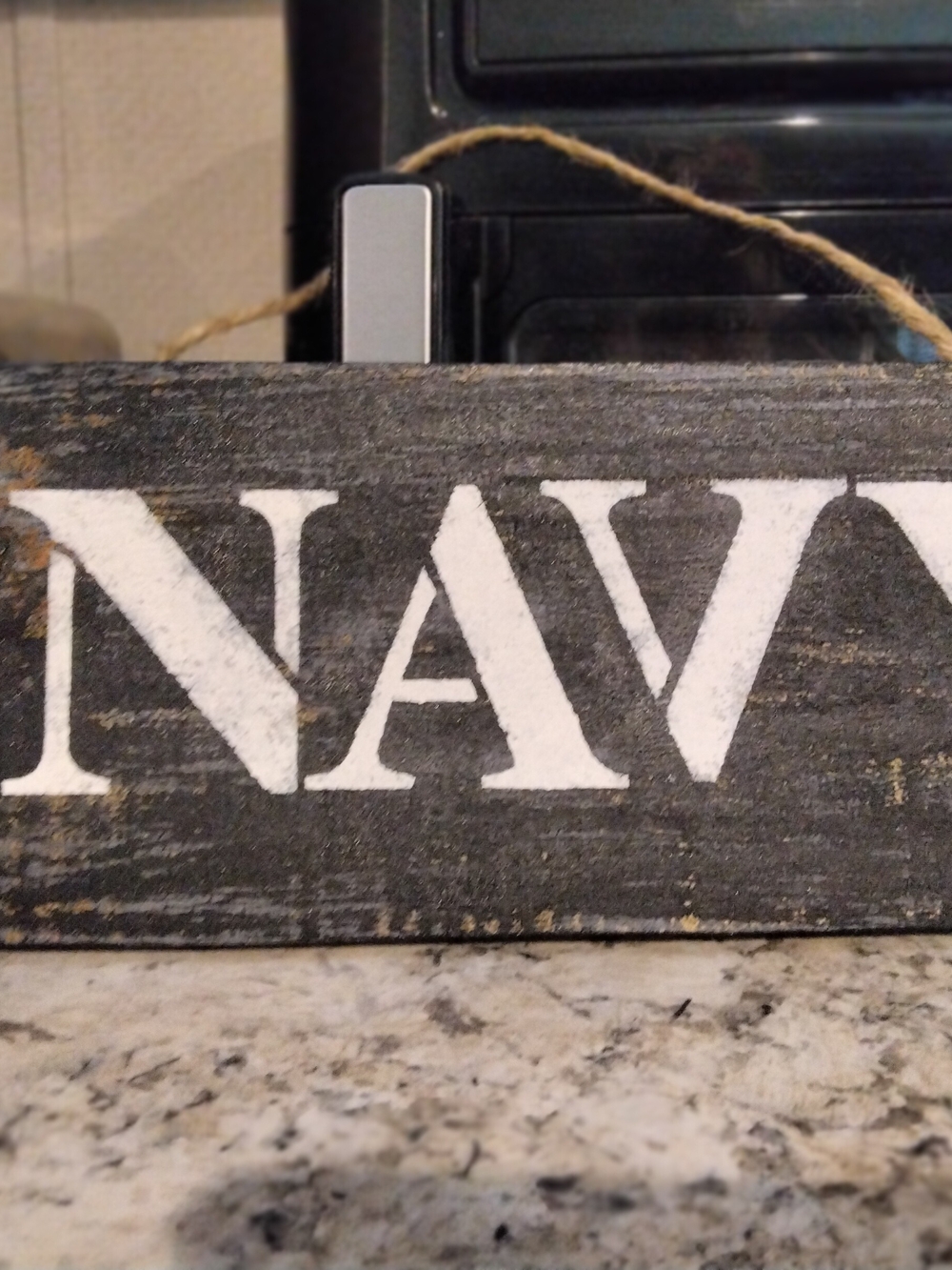 Handmade Rustic Wood Hanging Sign "NAVY" Black/White Military Decor 12"X5.5"